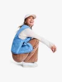 6 Simply Lucky - Dubbelzijdig kort denim jack met sherpavoering voor Dames Blue ERJJK03684 Roxy