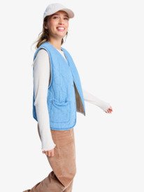 1 Simply Lucky - Dubbelzijdig kort denim jack met sherpavoering voor Dames Blue ERJJK03684 Roxy