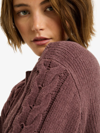 9 Missing The Waves - Long Sleeve Cable Knit Mini Sweater Dress for Women Red ERJKD03534 Roxy