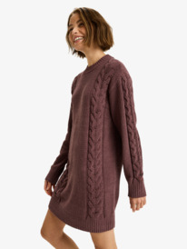 6 Missing The Waves - Long Sleeve Cable Knit Mini Sweater Dress for Women Red ERJKD03534 Roxy