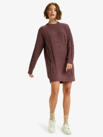 7 Missing The Waves - Long Sleeve Cable Knit Mini Sweater Dress for Women Red ERJKD03534 Roxy