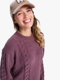 2 Missing The Waves - Long Sleeve Cable Knit Mini Sweater Dress for Women Red ERJKD03534 Roxy