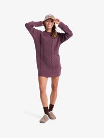 3 Missing The Waves - Long Sleeve Cable Knit Mini Sweater Dress for Women Red ERJKD03534 Roxy