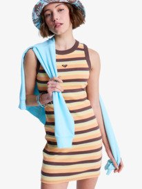 5 Iconic Days Stripes - &Auml;rmelloses Rippstrickkleid f&uuml;r Frauen Braun ERJKD03555 Roxy