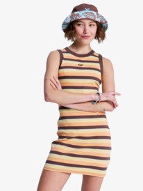 0 Iconic Days Stripes - &Auml;rmelloses Rippstrickkleid f&uuml;r Frauen Braun ERJKD03555 Roxy