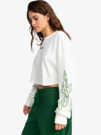 1 Kelia - Cropped Oversized Long Sleeve T-Shirt for Women White ERJKT04131 Roxy