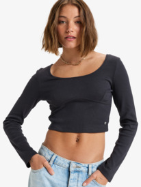 4 Pretty Please - Langärmliges Crop Top für Frauen Schwarz ERJKT04211 Roxy