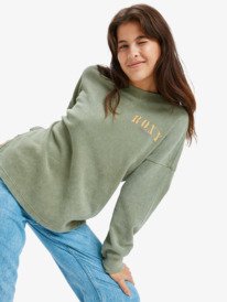 0 Eastside Midweight - Haut à col rond avec délavage pour Femme Vert ERJKT04322 Roxy