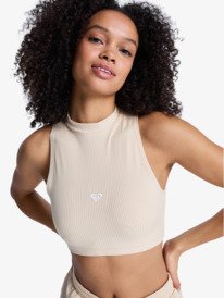 5 Rise & Vibe - Cropped sport tank Top for Women Beige ERJKT04366 Roxy