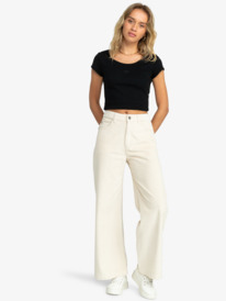 3 Surf On Cloud - Corduroy Wide Leg Trousers for Women Beige ERJNP03523 Roxy