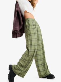 2 Great Influence - Pantalón holgado de franela para mujer Verde ERJNP03665 Roxy