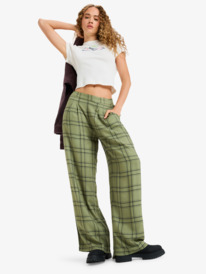 3 Great Influence - Pantalón holgado de franela para mujer Verde ERJNP03665 Roxy