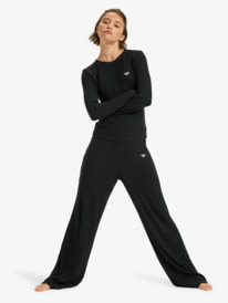 2 Rise & Vibe New Rib Wide Leg - Pantalon de sport pour Femme Noir ERJNP03673 Roxy