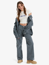 2 Chloe Kim Pop Stitch - Low Rise Relaxed Straight Leg Trousers for Women Black ERJNP03687 Roxy