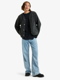 5 Iconic Town - Fleece-Oberteil mit Knopfleiste für Frauen Schwarz ERJPF03229 Roxy