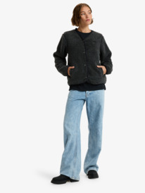 2 Iconic Town - Fleece-Oberteil mit Knopfleiste für Frauen Schwarz ERJPF03229 Roxy