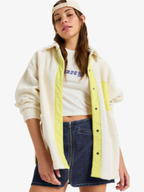 6 Chloe Kim Polar Shacket - Polar Fleece Shirt Jacket for Women White ERJPF03231 Roxy