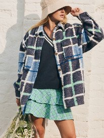 0 Over And Above - Casaco camiseiro de velo polar ao xadrez para mulher Azul ERJPF03234 Roxy