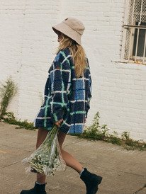 1 Over And Above - Casaco camiseiro de velo polar ao xadrez para mulher Azul ERJPF03234 Roxy