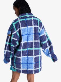 7 Over And Above - Check Plaid Polar Fleece Shirt Jacket for Women Blue ERJPF03234 Roxy