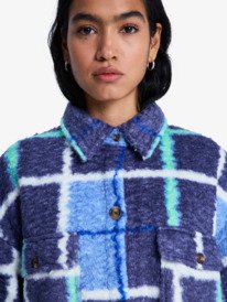 3 Over And Above - Check Plaid Polar Fleece Shirt Jacket for Women Blue ERJPF03234 Roxy