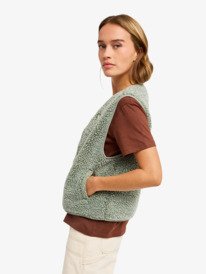 1 Iconic Town - Sherpa Polar Fleece Vest for Women Green ERJPF03235 Roxy