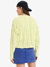 3 Chloe Kim Cropped Cable - Pull à col rond en maille torsadée pour Femme Jaune ERJSW03679 Roxy