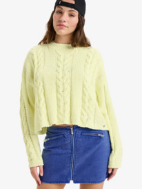 0 Chloe Kim Cropped Cable - Pull à col rond en maille torsadée pour Femme Jaune ERJSW03679 Roxy