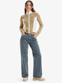 2 Chloe Kim Blocked Mock Neck - Mock Neck Full Zip Jumper for Women Brown ERJSW03682 Roxy