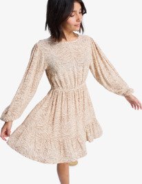 4 Paradise Breeze - Long Sleeve High Neck Printed Mini Dress for Women Beige ERJWD03921 Roxy