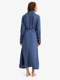 3 Island Escape Solid - Collared Long Sleeve Button Front Midi Dress for Women Blue ERJWD03922 Roxy