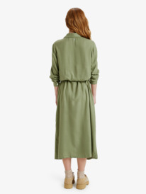 2 Island Escape Solid - Collared Long Sleeve Button Front Midi Dress for Women Green ERJWD03922 Roxy