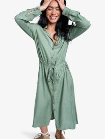 2 Island Escape Solid - Langärmliges Midikleid für Frauen Grün ERJWD03922 Roxy