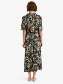 3 Island Escape Printed - Collared Midi Button Front Midi Dress for Women Black ERJWD03923 Roxy