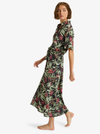 1 Island Escape Printed - Collared Midi Button Front Midi Dress for Women Black ERJWD03923 Roxy