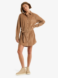 2 Wavy Lights - Collared Button Front Mini Shirt Dress for Women Brown ERJWD03925 Roxy