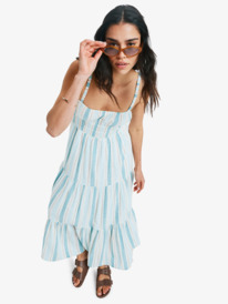 5 Sunshine Coastline Stripe - Strappy Midi Dress for Women White ERJWD03931 Roxy