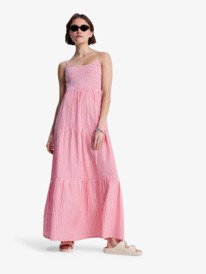 0 Tropical Glow Maxi Stripe - Vestido de algod&atilde;o seersucker para Mulher Vermelho ERJWD03945 Roxy