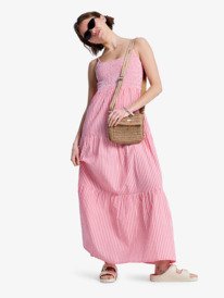 4 Tropical Glow Maxi Stripe - Vestido de algod&atilde;o seersucker para Mulher Vermelho ERJWD03945 Roxy