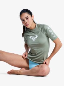 4 Whole Hearted - Short Sleeve Rash Vest for Women Green ERJWR03548 Roxy