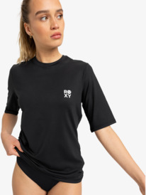 0 Happy Waves - UPF 50 Surf T-Shirt met Korte Mouw voor Dames Black ERJWR03850 Roxy