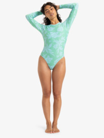 2 Hula Hibiscus - Long Sleeve Back Zip One-Piece Swimsuit for Women Green ERJWR03855 Roxy