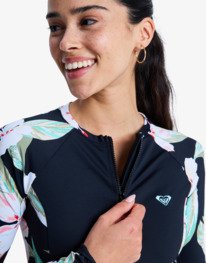 2 Ls Zip Lycra - Zipped Long Sleeve Rash Vest for Women Black ERJWR03898 Roxy