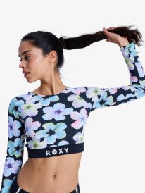 5 Roxy Active - Long Sleeve Cropped Rash Vest for Women Black ERJWR03926 Roxy