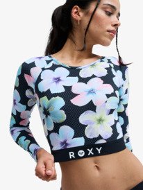 2 Roxy Active - Long Sleeve Cropped Rash Vest for Women Black ERJWR03926 Roxy