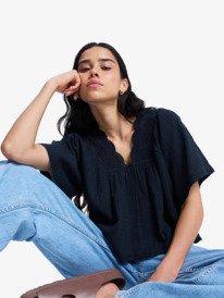 0 Paradise Lagoon - Kurz&auml;rmlige Bluse f&uuml;r Frauen Schwarz ERJWT03705 Roxy