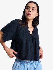 1 Paradise Lagoon - Kurz&auml;rmlige Bluse f&uuml;r Frauen Schwarz ERJWT03705 Roxy