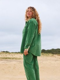 3 Let It Go Cord - Camicia in Velluto a Maniche Lunghe da Donna Green ERJWT03722 Roxy