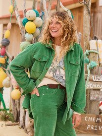 1 Let It Go Cord - Camicia in Velluto a Maniche Lunghe da Donna Green ERJWT03722 Roxy