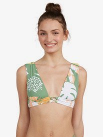 1 Wildflowers - Haut de bikini triangle allongé réversible pour Femme Vert ERJX304424 Roxy